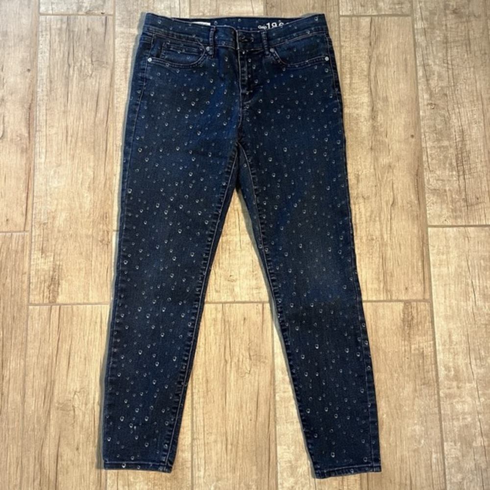 Gap 1969 Jeans Women Size 28/6 Legging Dark Wash Dot Print 5 Pocket Excellent
